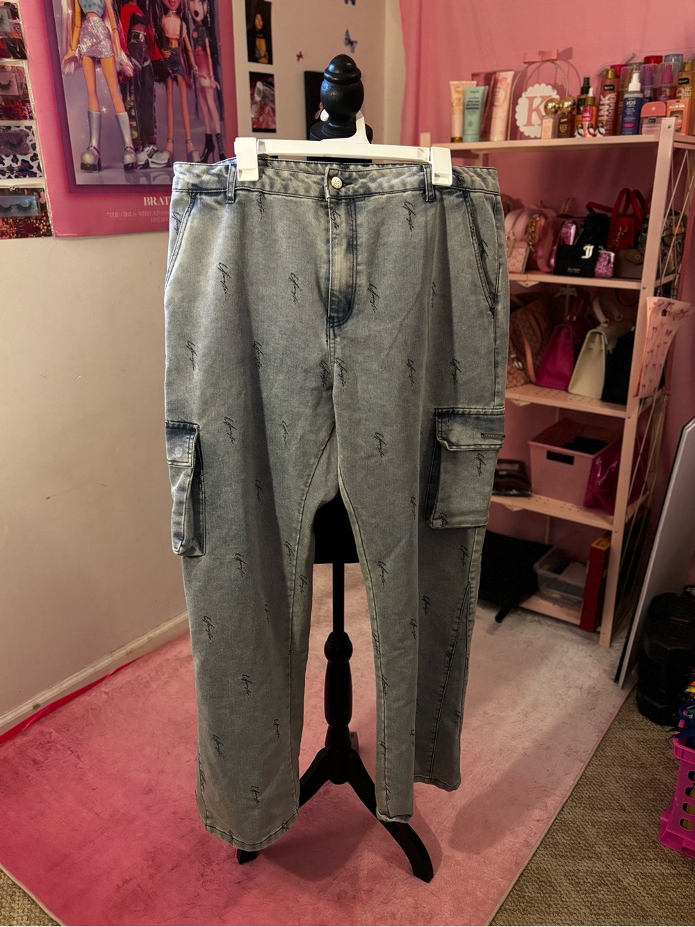 Men's XXL - YoungLA Light Gray Washed Cargo Jeans. Only worn once!